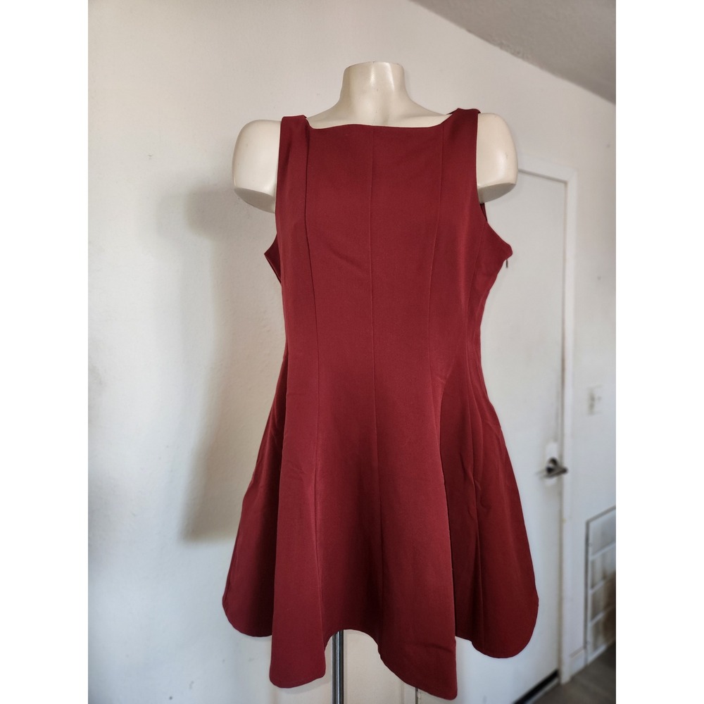 Sincerely Jules Womens Burgundy Square Neck Fit and Flare Skater Dress Large